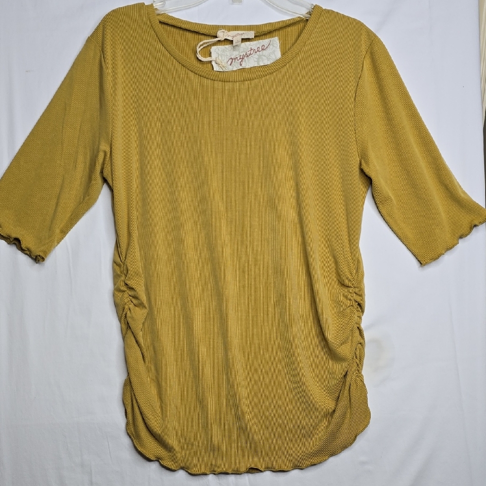 Mystree Mustard Yellow Ruched Lettuce Edge NWT - Picture 1 of 7